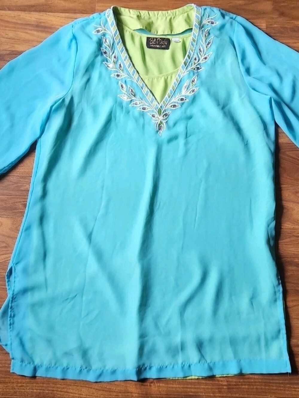 Bob Mackie Large Wearable Art 2pc Tunic Set Blue Embroidered Rhinestone - Picture 8 of 10
